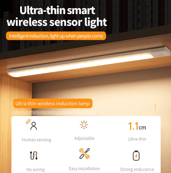 Luz de Armario 20CM con sensor de movimiento recargable por USB, lampara LED