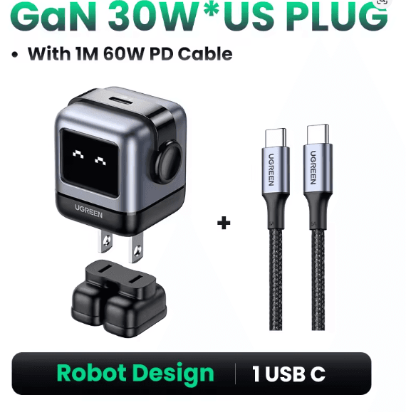 UGREEN 30W Robot , Carga Rapida, PD3.0, 2 USB C + 1USB A